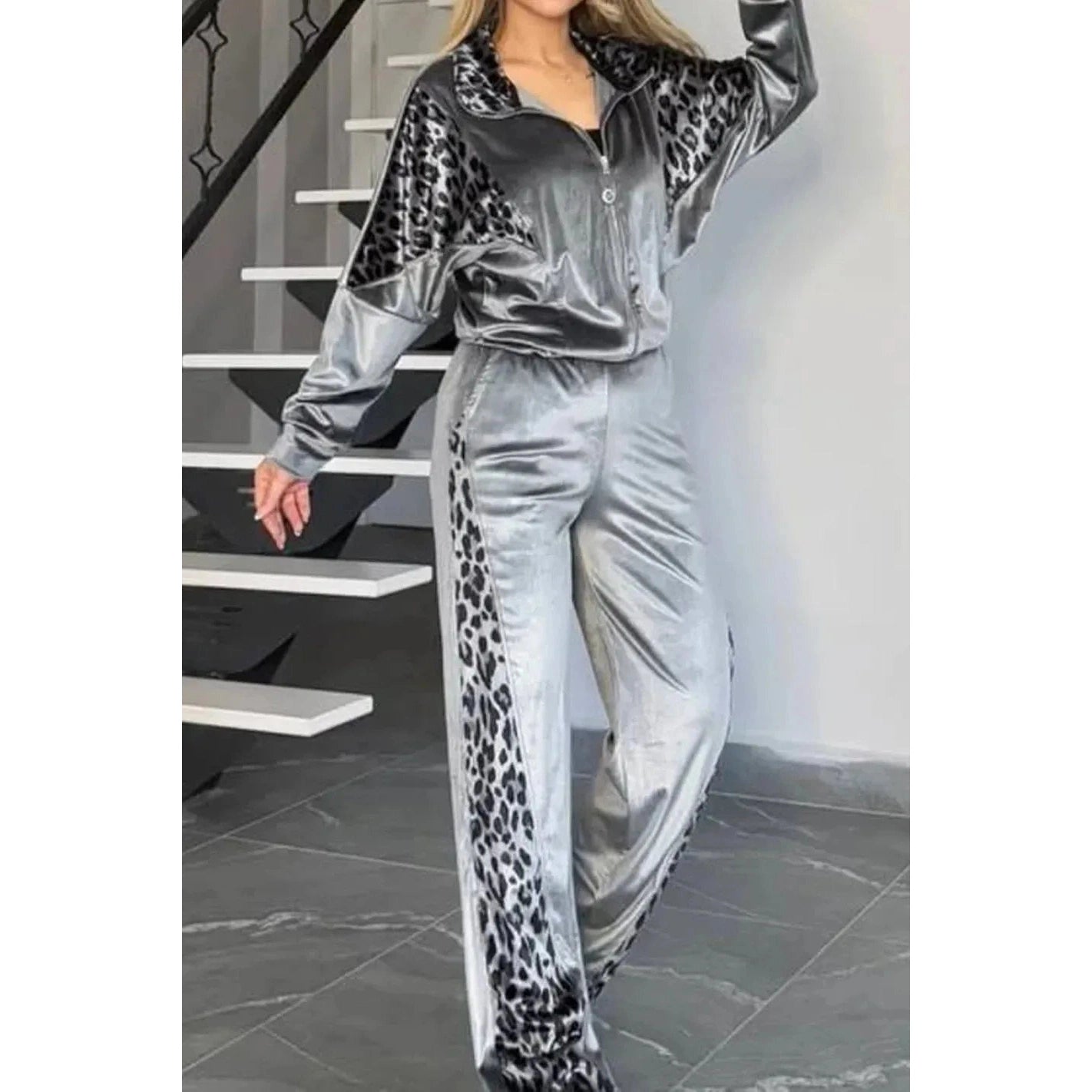 Gertie Leopard Print Two Piece Zipped Lounge Set - 3 Colors