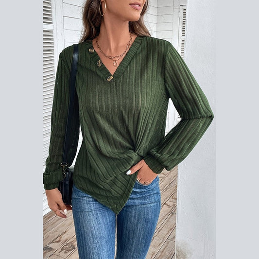 Gessi Green Twist V Neck Long Sleeve Top