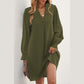 Gianna Green Split V Neck Ruffled Sleeves Shirt Dress