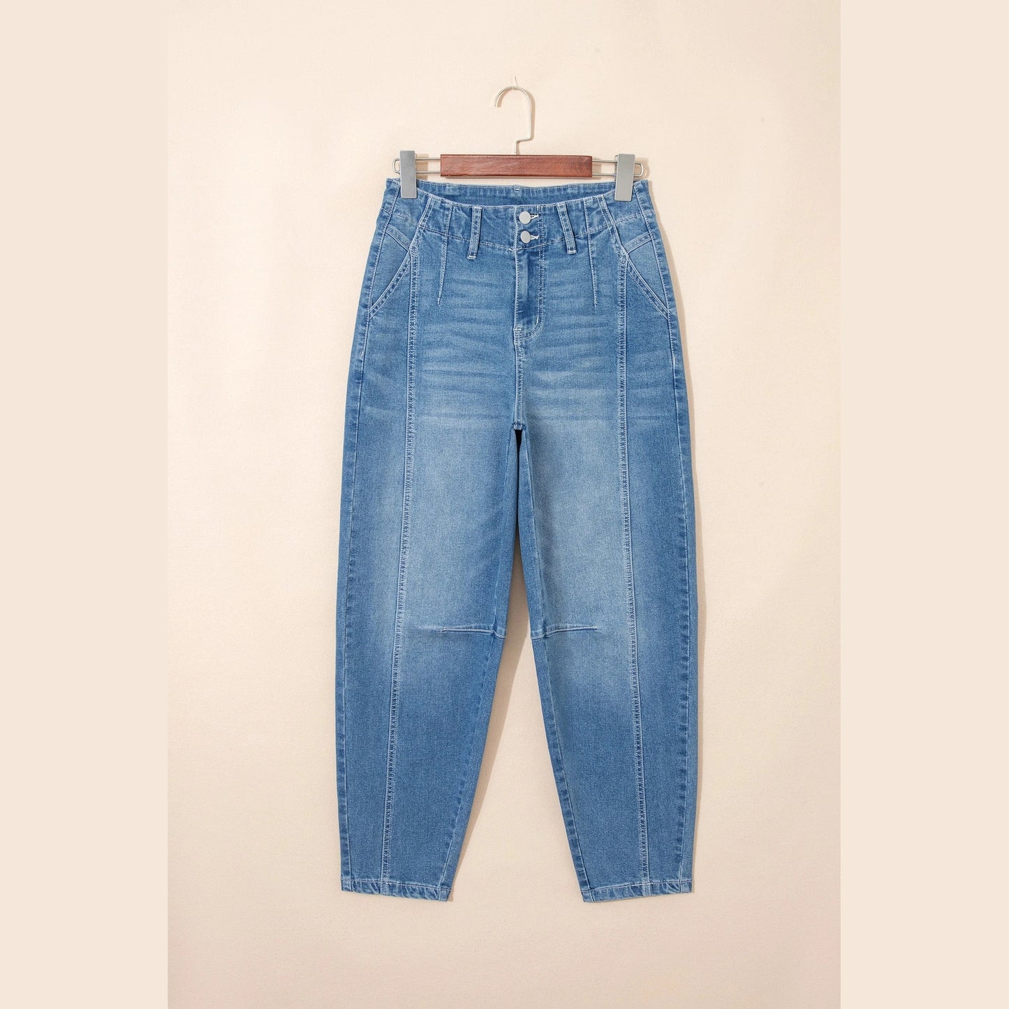 Gidgett Sky Blue Medium Wash Cuffed Barrel Jeans