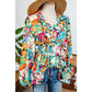 Gilda Multicolour Floral Print Bubble Sleeve V Neck Ruffled Blouse