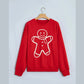 Fiery Red Christmas Embroidered Long Sleeve Casual Round Neck Loose Fit Sweatshirt