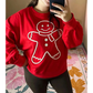 Fiery Red Christmas Embroidered Long Sleeve Casual Round Neck Loose Fit Sweatshirt