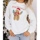White Embroidered Gingerbread Cozy Christmas Long Sleeve Round Neck Pullover Sweatshirt