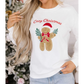 White Embroidered Gingerbread Cozy Christmas Long Sleeve Round Neck Pullover Sweatshirt