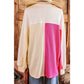 Ginna Hot Pink Colorblock Ribbed Collared Oversized Sweatshirt