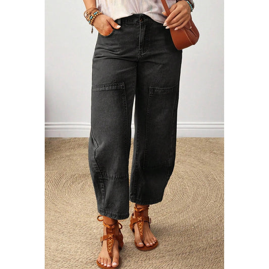 Giorgia Carbon Grey Decorative Seam Patchwork Detail Solid Color Jeans