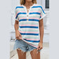 Girona Blue Multi‑Stripe V Neck Top