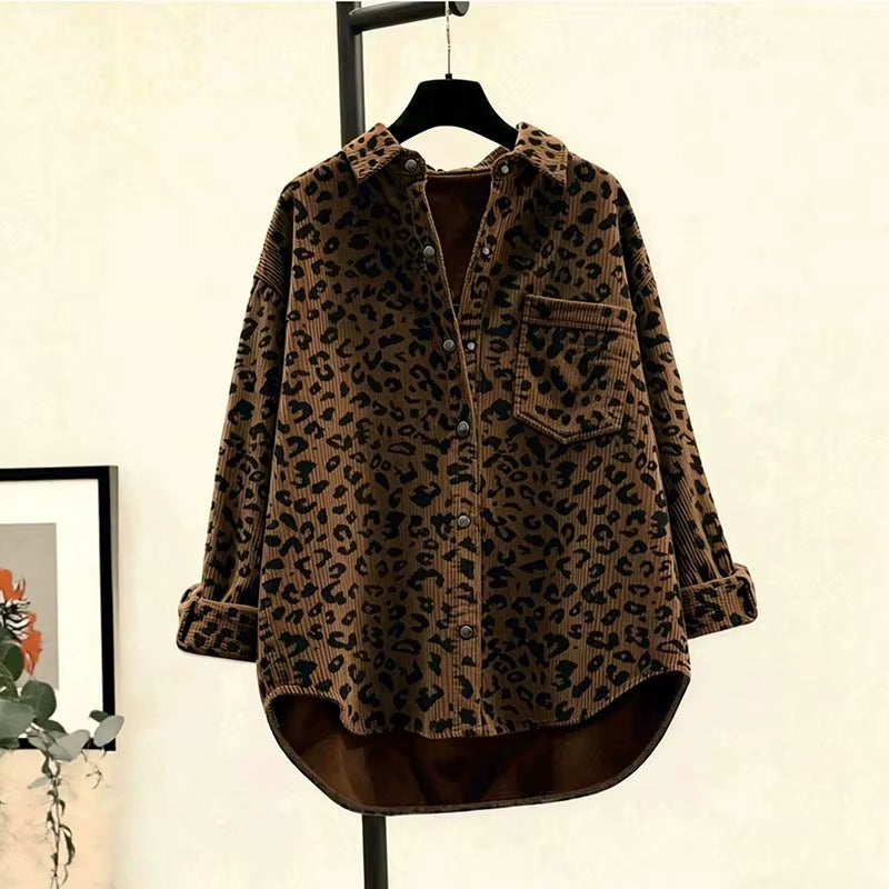 Glendora Brown Leopard Print Button‑Up Shirt
