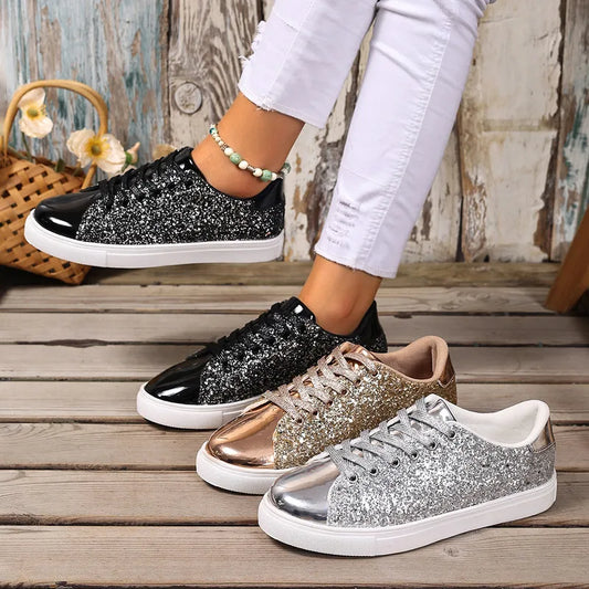 Glitter PU Leather Sneakers - 3 Colors