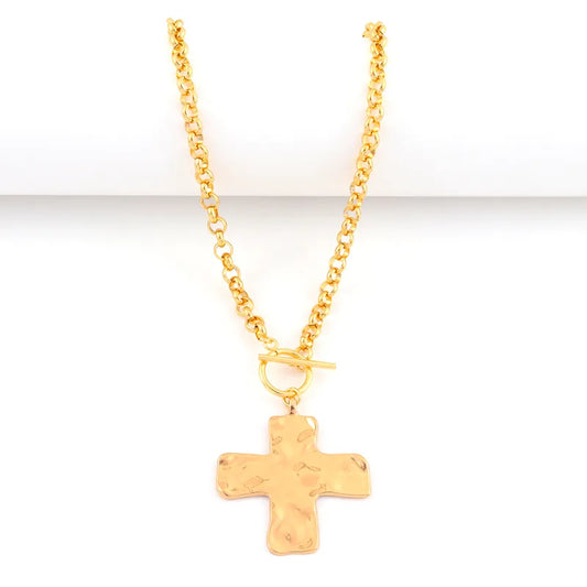 Hammered Cross Pendant Necklace - 2 Colors