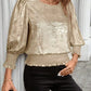 Edelle Gold Metallic Glow Puff‑Sleeve Top