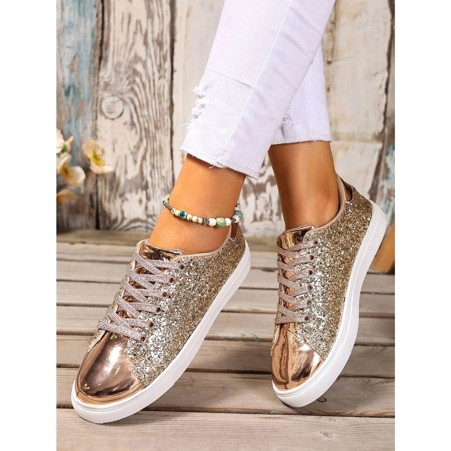 Glitter PU Leather Sneakers - 3 Colors