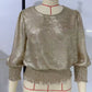 Edelle Gold Metallic Glow Puff‑Sleeve Top