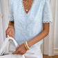 Graceann Blue Scalloped Bloom Embroidered Blouse