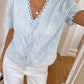 Graceann Blue Scalloped Bloom Embroidered Blouse
