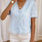 Graceann Blue Scalloped Bloom Embroidered Blouse