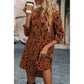 Gracia Brown Leopard Print Stand Up Collar Long Sleeve Dress