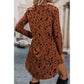 Gracia Brown Leopard Print Stand Up Collar Long Sleeve Dress