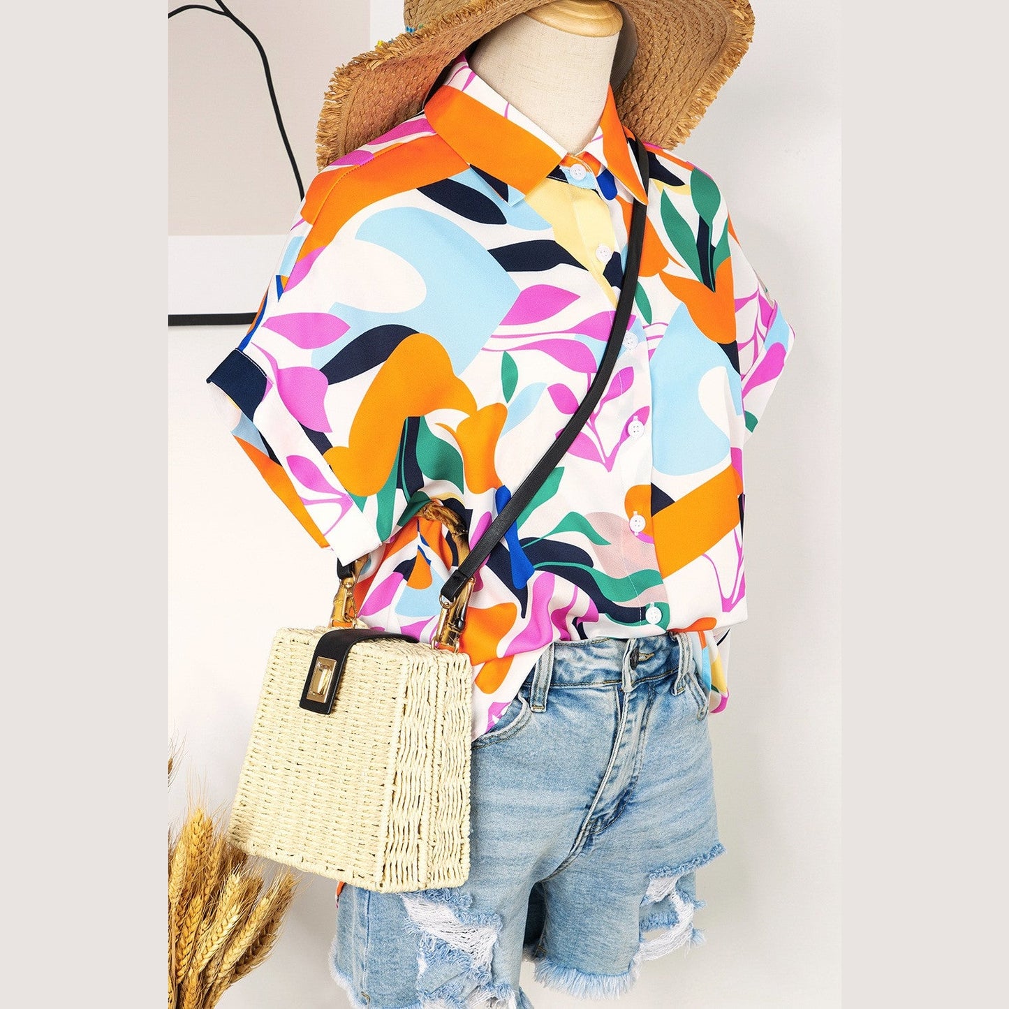 Graciella Multicolour Abstract Leafy Print Short Sleeve Shirt