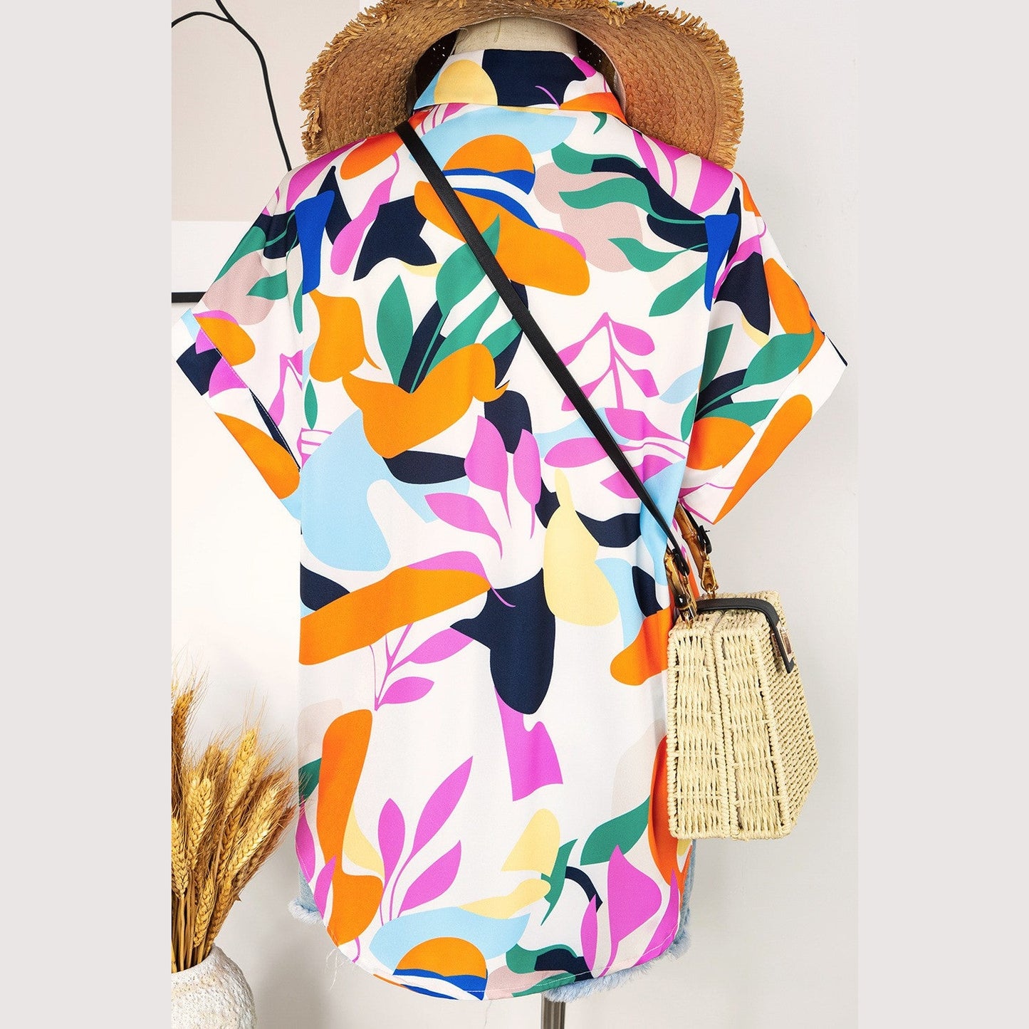 Graciella Multicolour Abstract Leafy Print Short Sleeve Shirt