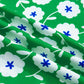 RTS Green Flower Printed Contrast Patchwork Collar Short Sleeve Blouse