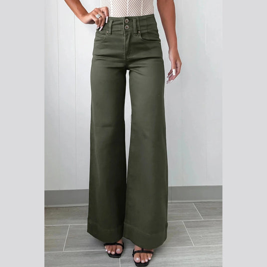 Catlee Green 2-Button High Waist Flared Bottom Jeans