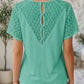 RTS Mint Green Lace Button Cutout V Neck Waffle Knit Blouse