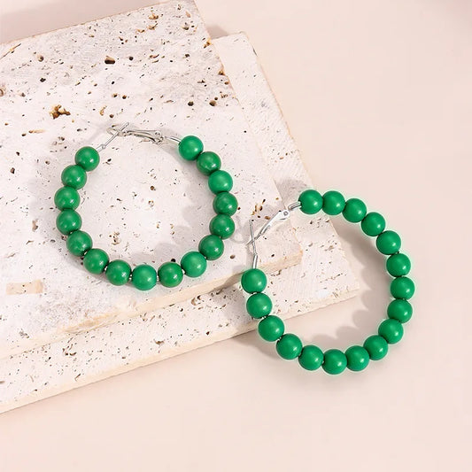 Kelly Green Beaded Hoops