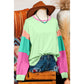 Talia Green Colorblock Patchwork Long Sleeve Loose Top