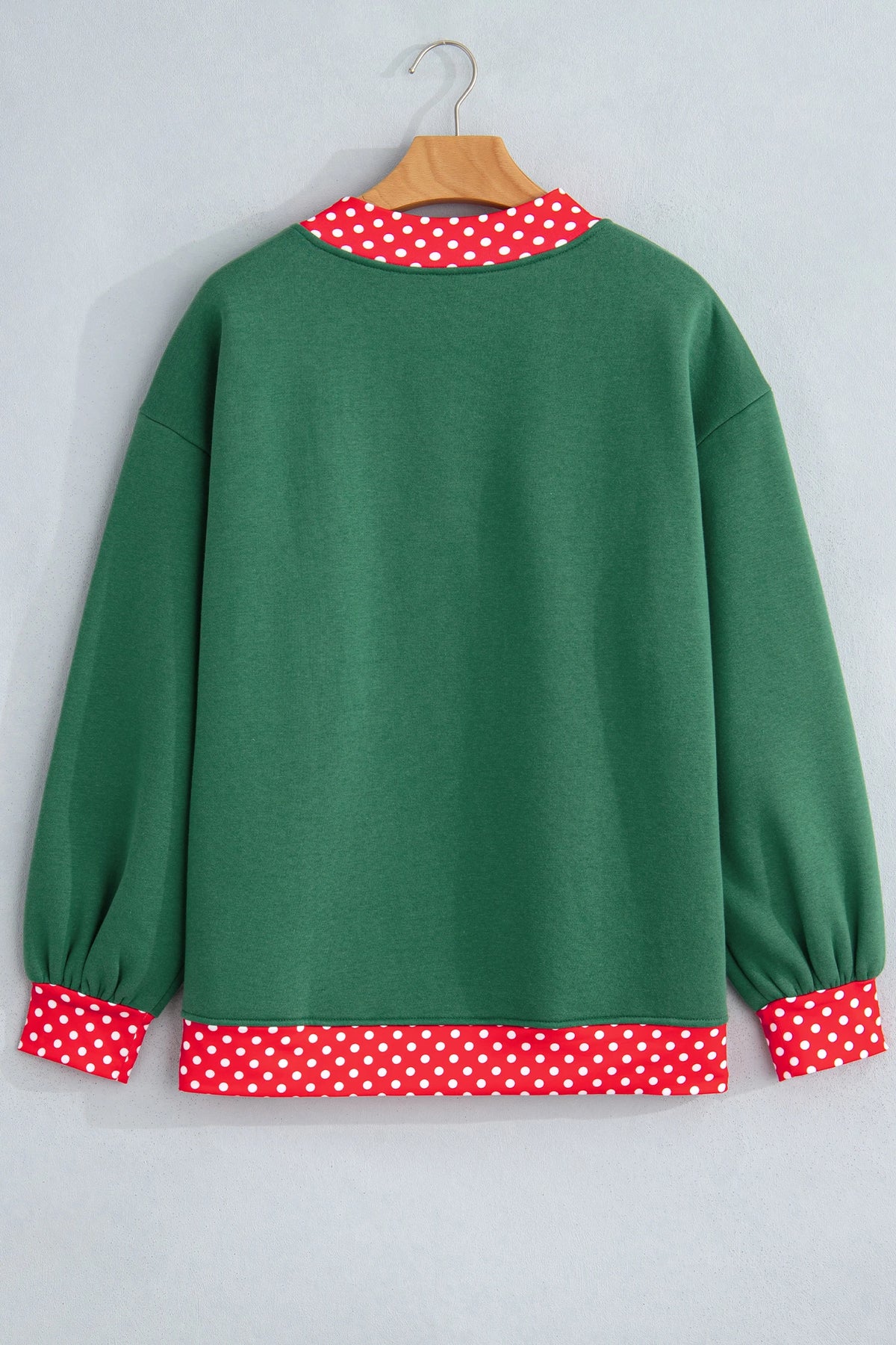 Phoebe Green/Red Colorblock Polka Dot Contrast Trim Oversized Sweatshirt