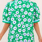 RTS Green Flower Printed Contrast Patchwork Collar Short Sleeve Blouse