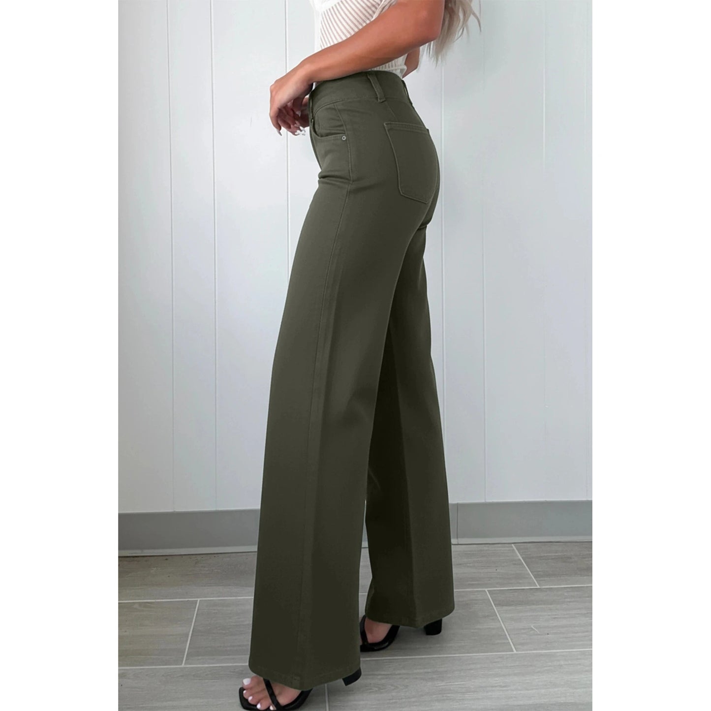 Catlee Green 2-Button High Waist Flared Bottom Jeans