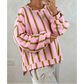 Olinda Green Stripe Dropped Shoulder Round Neck Casual Sweatshirt