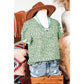 Terrilee Green Boho Floral V Neck Wrap Short Sleeve Blouse