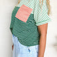 RTS Green Stripe Contrast Print Color Block Detail Relaxed Tee