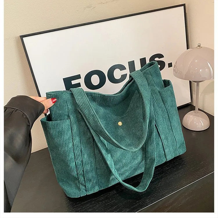 Chic Corduroy Versatile Shoulder Bag with Pockets - 5 Colors
