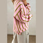 Olinda Green Stripe Dropped Shoulder Round Neck Casual Sweatshirt