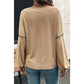 RTS Green Exposed Stitching Colorblock V Neck Long Sleeve Top