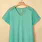 RTS Mint Green Lace Button Cutout V Neck Waffle Knit Blouse