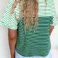 RTS Green Stripe Contrast Print Color Block Detail Relaxed Tee