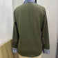 Antoinette Green Denim Trimmed Knit Button Up Top