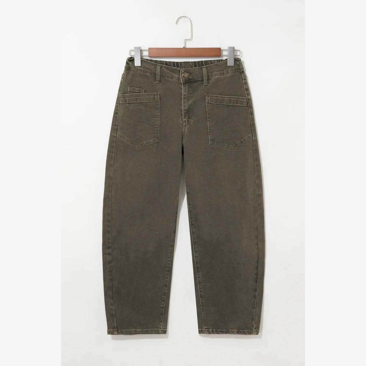Vada Four Leaf Clover Square Patch Pocket Ankle-length Barrel Jeans