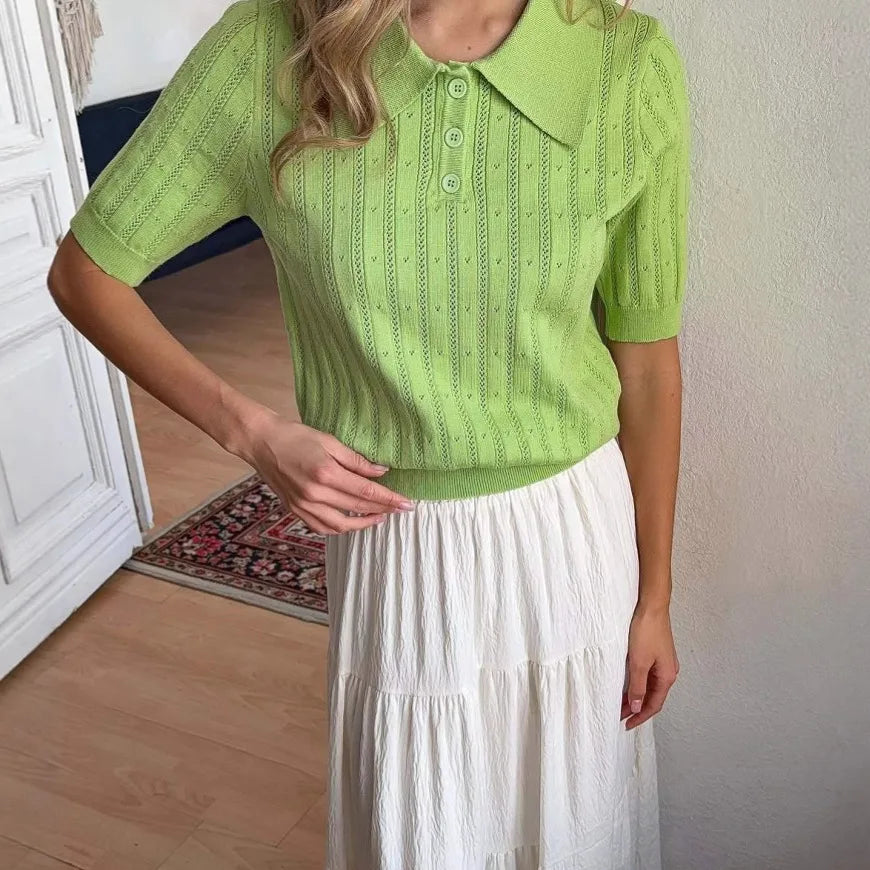 Esmee Green Knitted Short Sleeved Polo Shirt