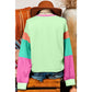 Talia Green Colorblock Patchwork Long Sleeve Loose Top