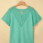 RTS Mint Green Lace Button Cutout V Neck Waffle Knit Blouse