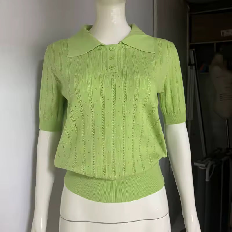 Esmee Green Knitted Short Sleeved Polo Shirt