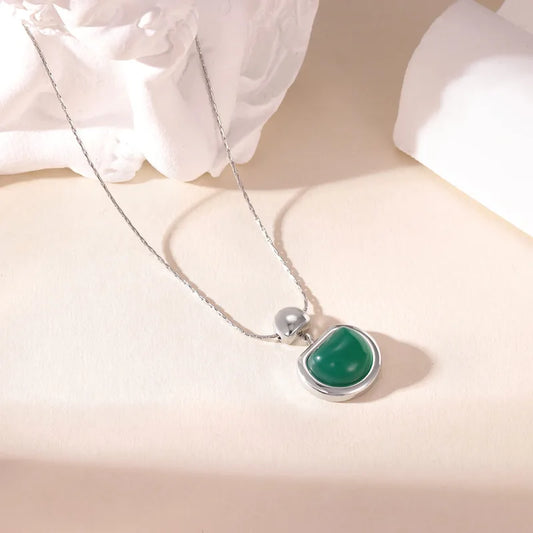 RTS Green Pendant Silver Necklace