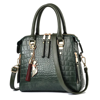 Jacie Croc‑Texture Handbag with Gold Charm - 4 Colors