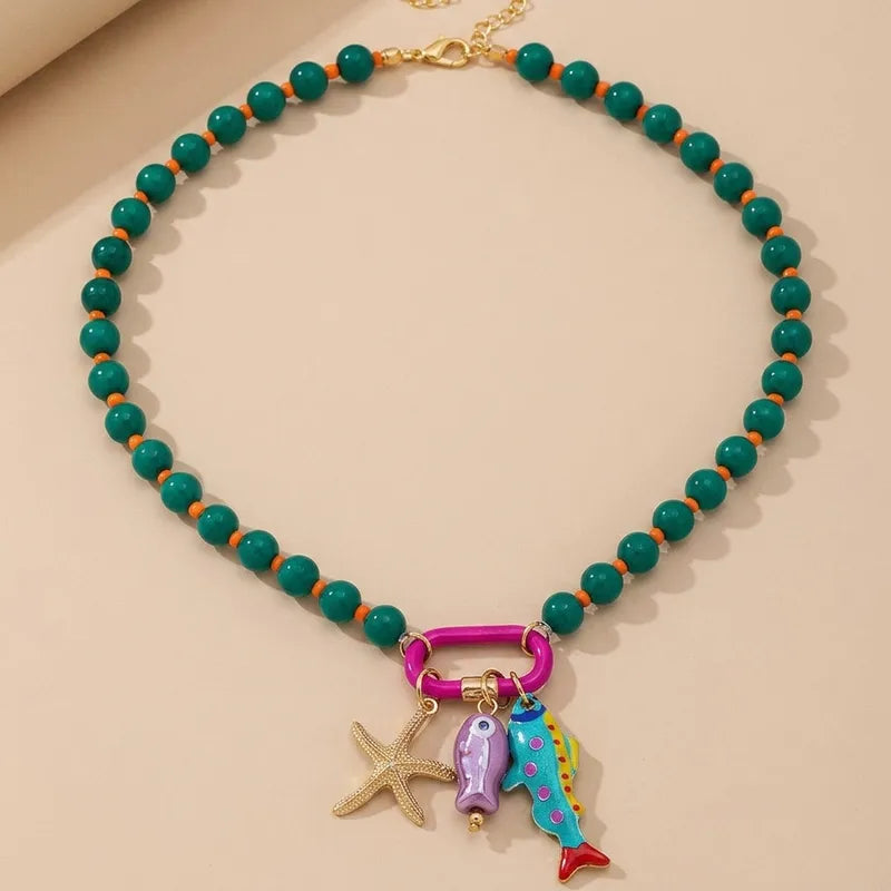 Vibrant Ocean‑Charm Beaded Necklace - 3 Colors